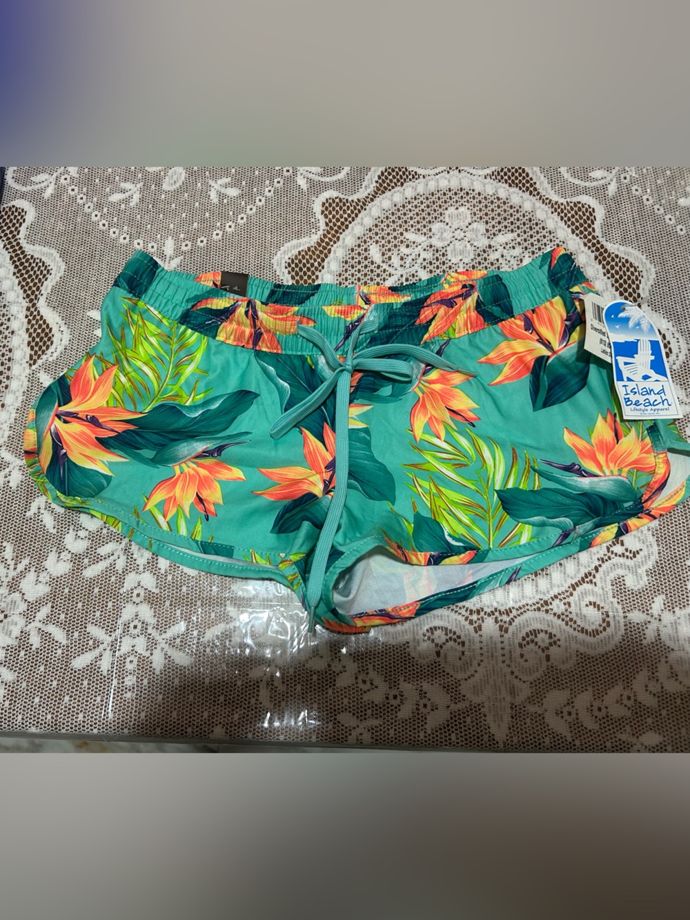Island Beach Turquoise Tropical Floral Shorts small